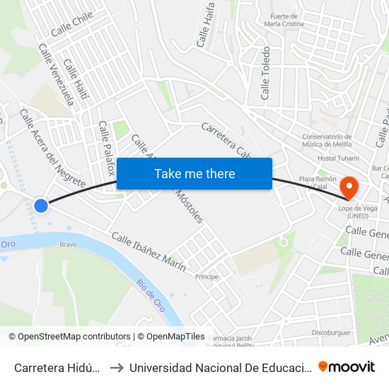 Carretera Hidúm Con Pedro Valdivia to Universidad Nacional De Educación A Distancia (Uned) - Centro De Melilla map