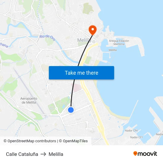 Calle Cataluña to Melilla map