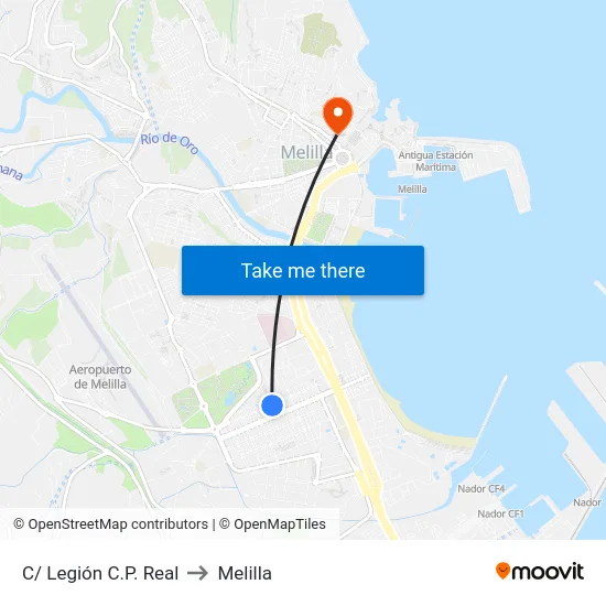 C/ Legión C.P. Real to Melilla map