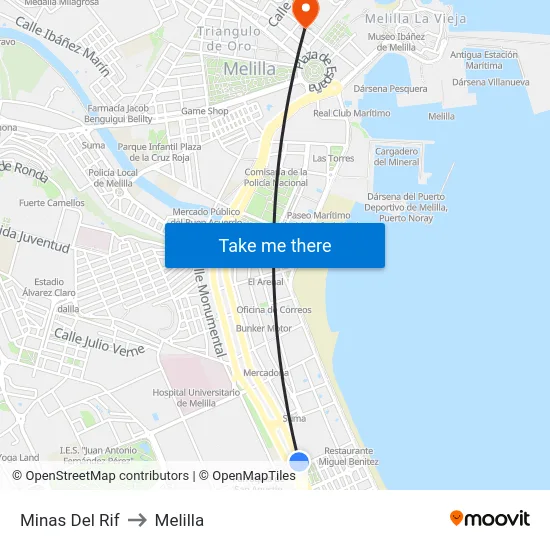 Minas Del Rif to Melilla map