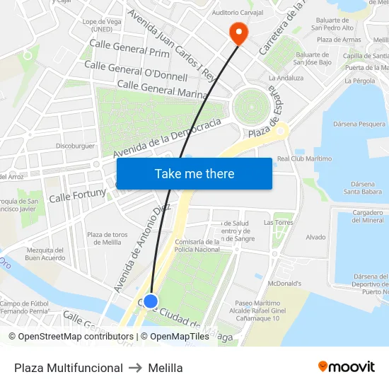 Plaza Multifuncional to Melilla map