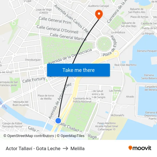 Actor Tallaví - Gota Leche to Melilla map