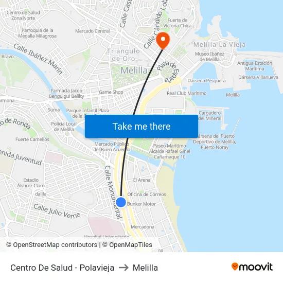 Centro De Salud - Polavieja to Melilla map