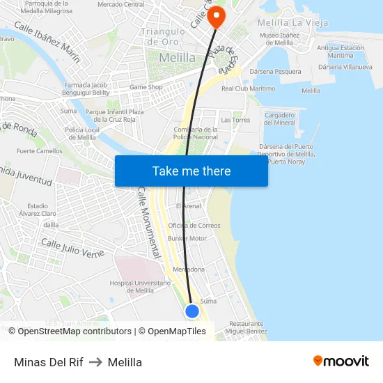 Minas Del Rif to Melilla map