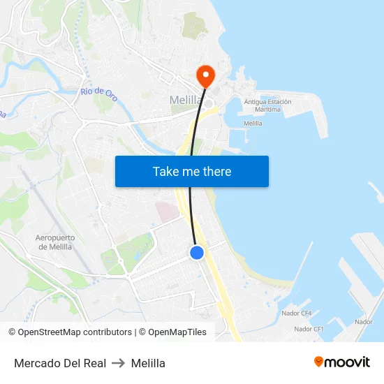 Mercado Del Real to Melilla map