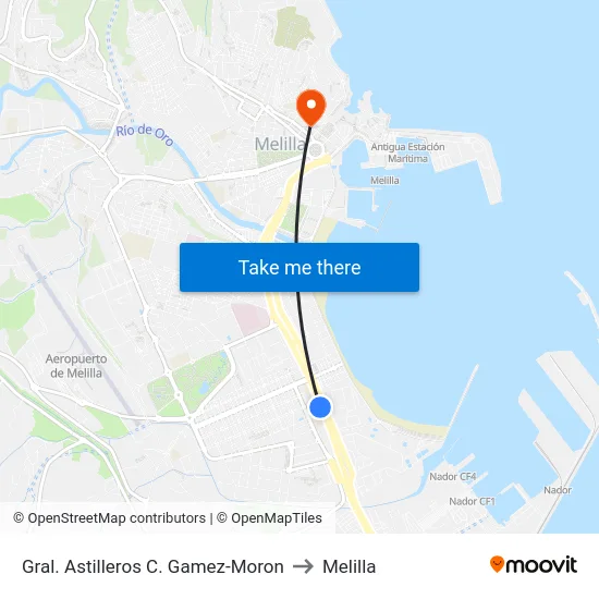 Gral. Astilleros C. Gamez-Moron to Melilla map