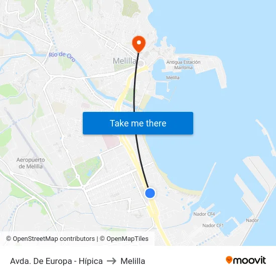 Avda. De Europa - Hípica to Melilla map