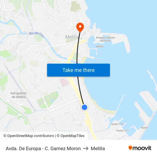 Avda. De Europa - C. Gamez Moron to Melilla map