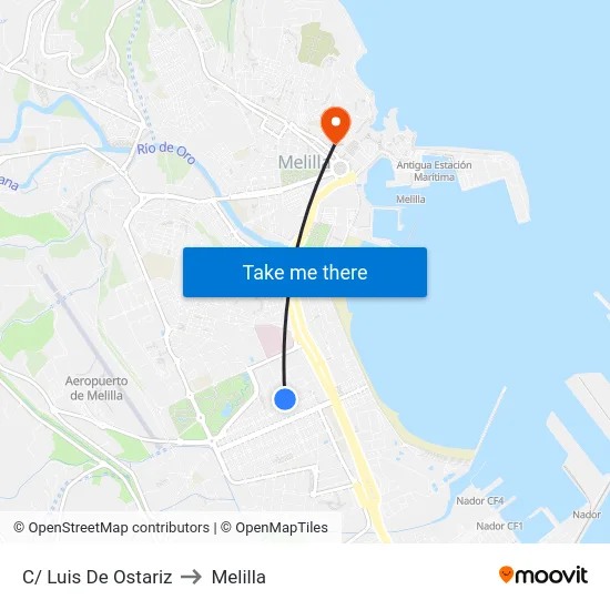 C/ Luis De Ostariz to Melilla map