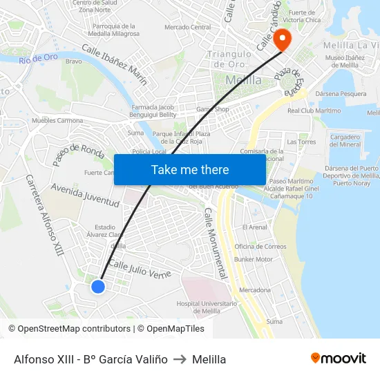Alfonso XIII - Bº García Valiño to Melilla map