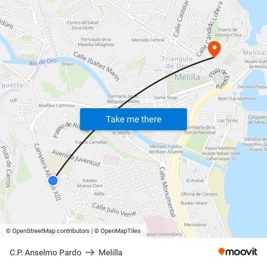 C.P. Anselmo Pardo to Melilla map