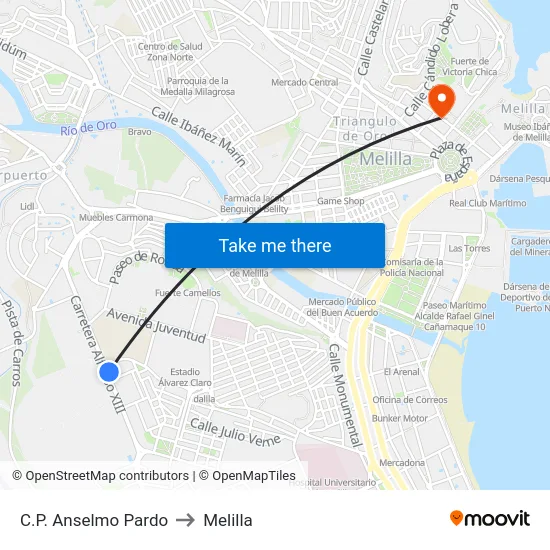 C.P. Anselmo Pardo to Melilla map