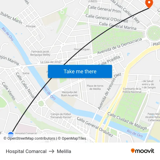 Hospital Comarcal to Melilla map