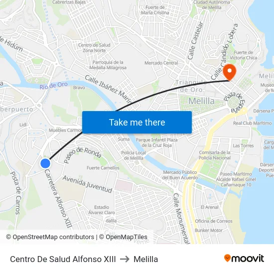 Centro De Salud Alfonso XIII to Melilla map
