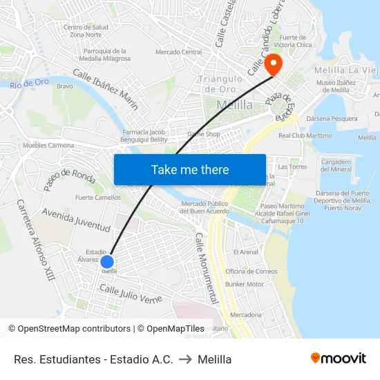 Res. Estudiantes - Estadio A.C. to Melilla map
