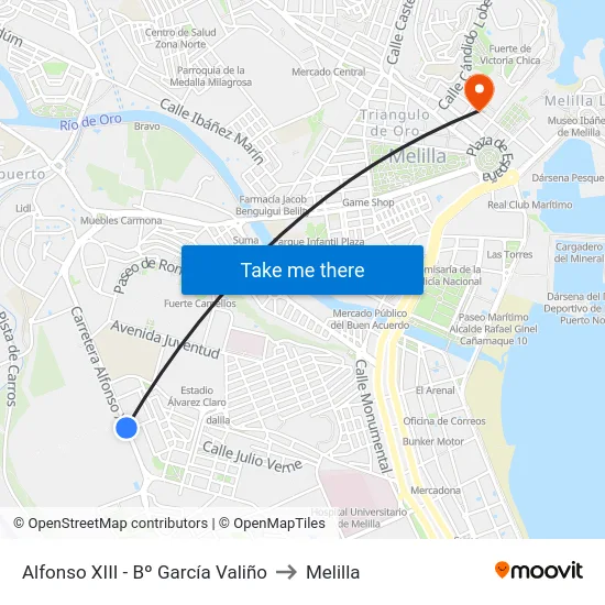 Alfonso XIII - Bº García Valiño to Melilla map