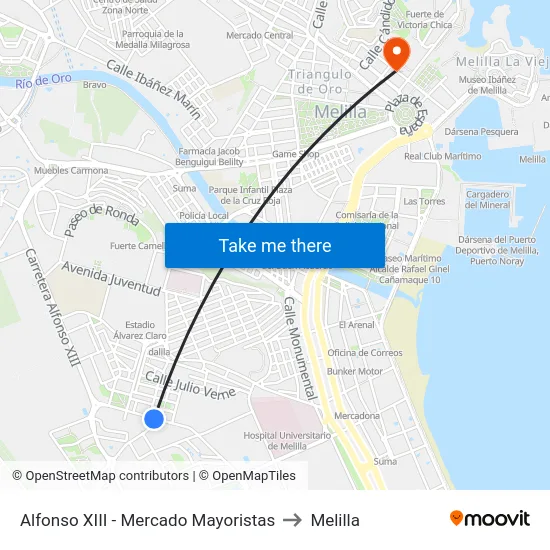 Alfonso XIII - Mercado Mayoristas to Melilla map