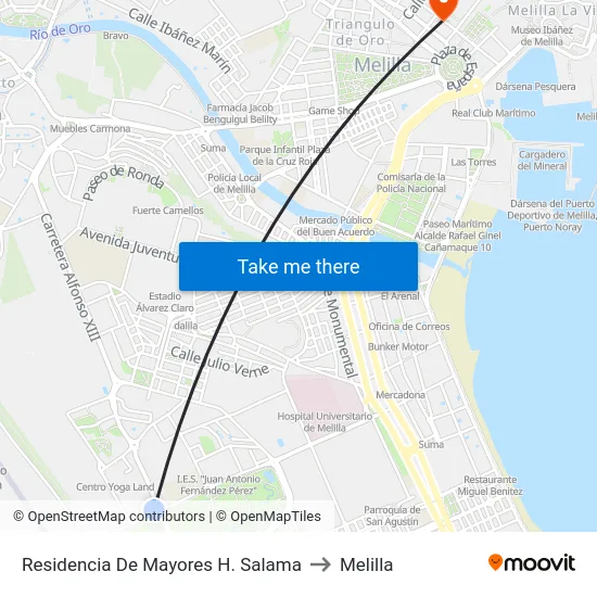 Residencia De Mayores H. Salama to Melilla map
