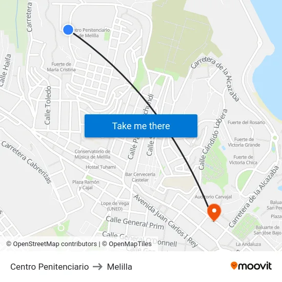 Centro Penitenciario to Melilla map
