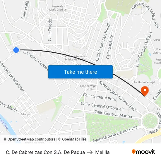 C. De Cabrerizas Con S.A. De Padua to Melilla map
