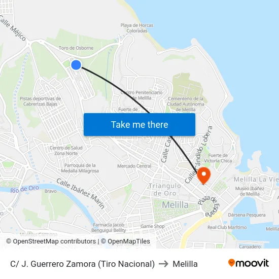 C/ J. Guerrero Zamora (Tiro Nacional) to Melilla map