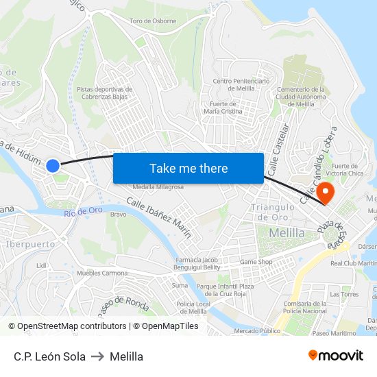 C.P. León Sola to Melilla map