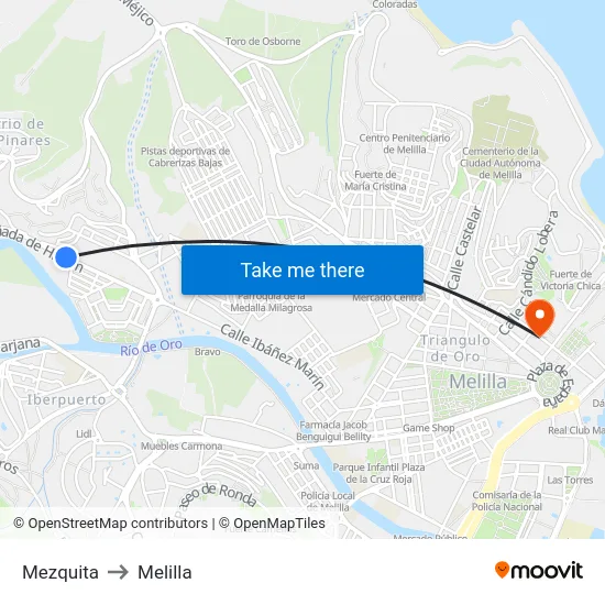 Mezquita to Melilla map