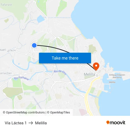 Vía Láctea 1 to Melilla map