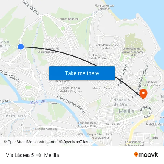 Vía Láctea 5 to Melilla map
