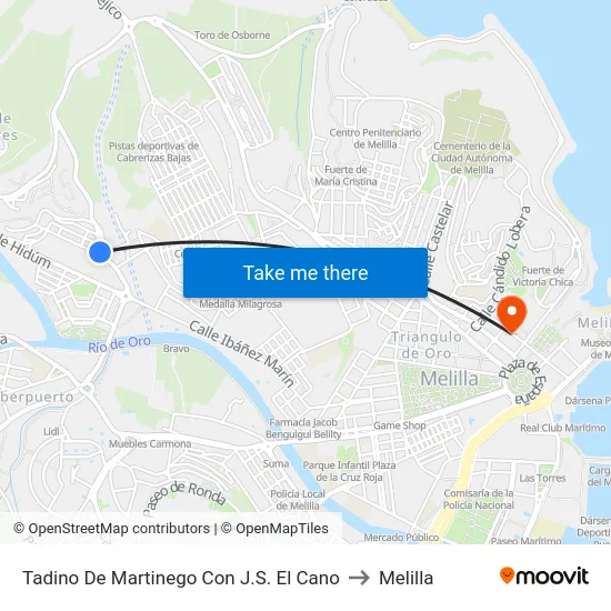 Tadino De Martinego Con J.S. El Cano to Melilla map