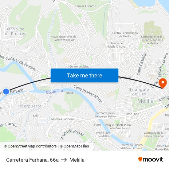 Carretera Farhana, 66a to Melilla map