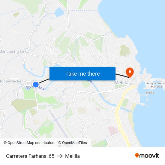 Carretera Farhana, 65 to Melilla map