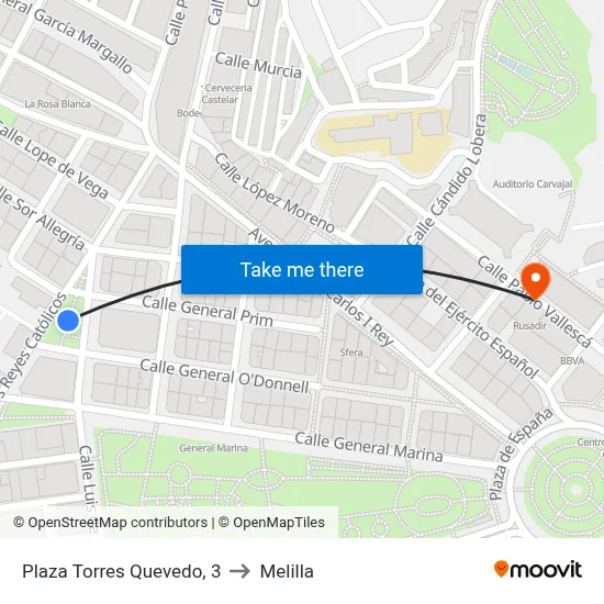 Plaza Torres Quevedo, 3 to Melilla map