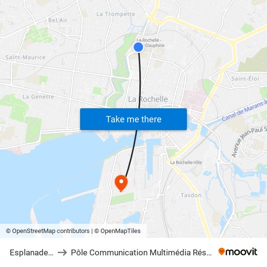 Esplanade Des Parcs to Pôle Communication Multimédia Réseaux (Université De La Rochelle) map