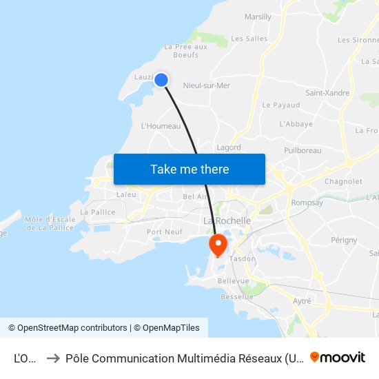 L'Ouaille to Pôle Communication Multimédia Réseaux (Université De La Rochelle) map