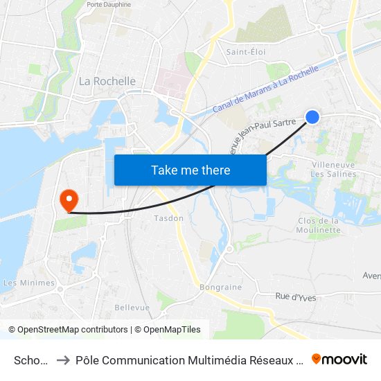 Schoelcher to Pôle Communication Multimédia Réseaux (Université De La Rochelle) map
