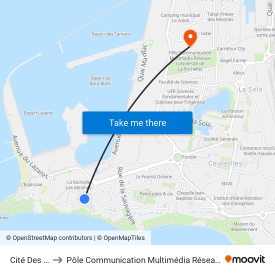 Cité Des Minimes to Pôle Communication Multimédia Réseaux (Université De La Rochelle) map