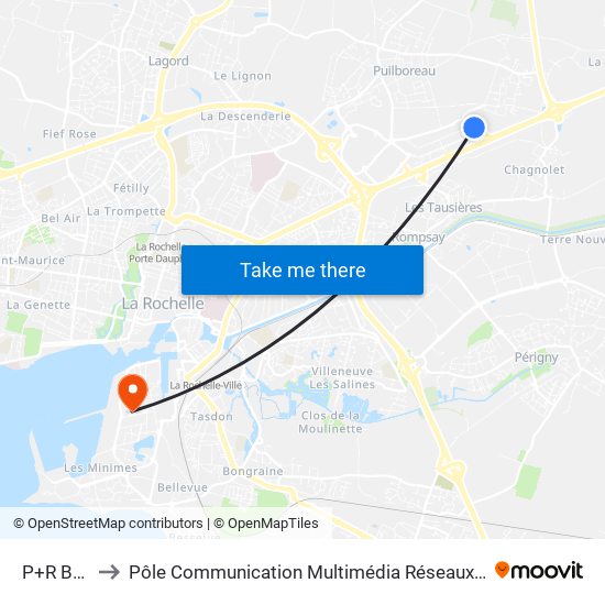 P+R Beaulieu to Pôle Communication Multimédia Réseaux (Université De La Rochelle) map