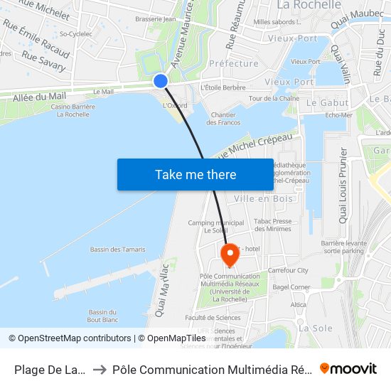 Plage De La Concurrence to Pôle Communication Multimédia Réseaux (Université De La Rochelle) map