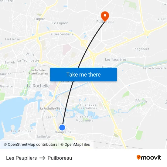 Les Peupliers to Puilboreau map