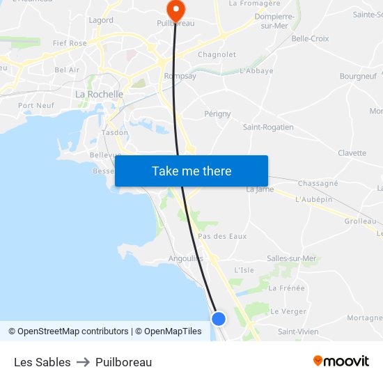 Les Sables to Puilboreau map