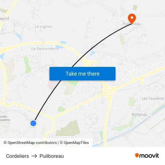 Cordeliers to Puilboreau map