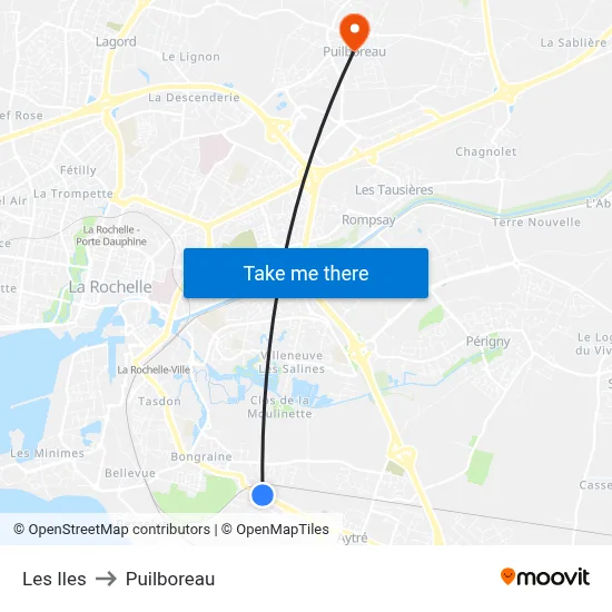 Les Iles to Puilboreau map