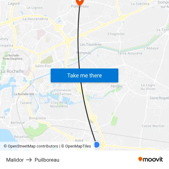 Malidor to Puilboreau map