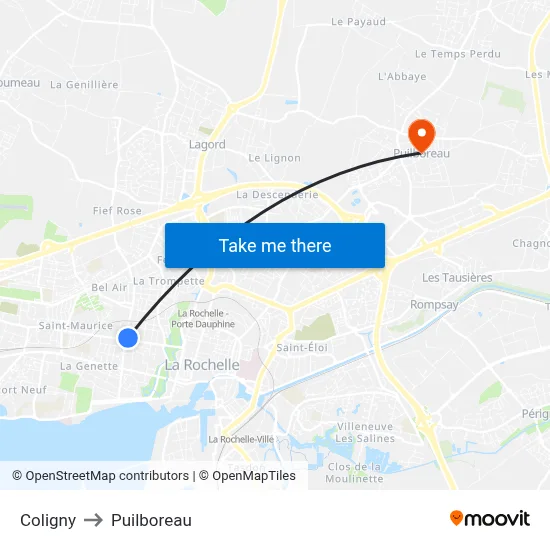 Coligny to Puilboreau map
