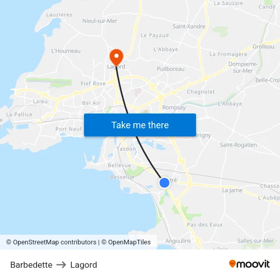 Barbedette to Lagord map