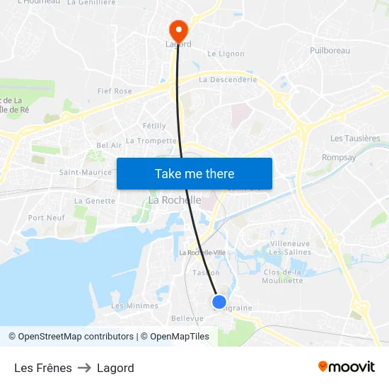 Les Frênes to Lagord map