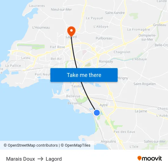 Marais Doux to Lagord map