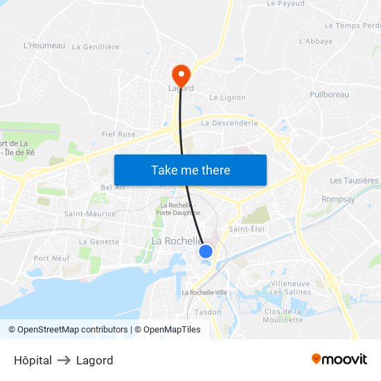 Hôpital to Lagord map