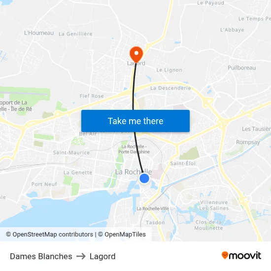 Dames Blanches to Lagord map